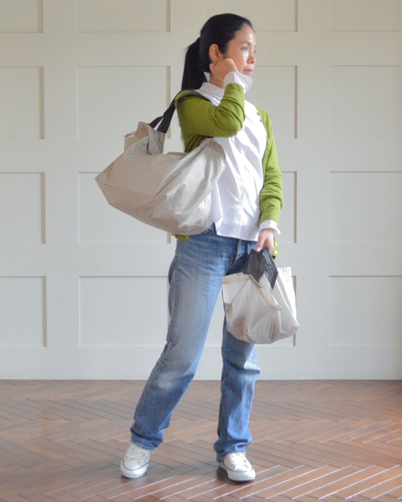 ライトベージュ×チャコールグレー|保冷バッグ　【予約：1月下旬お届け】