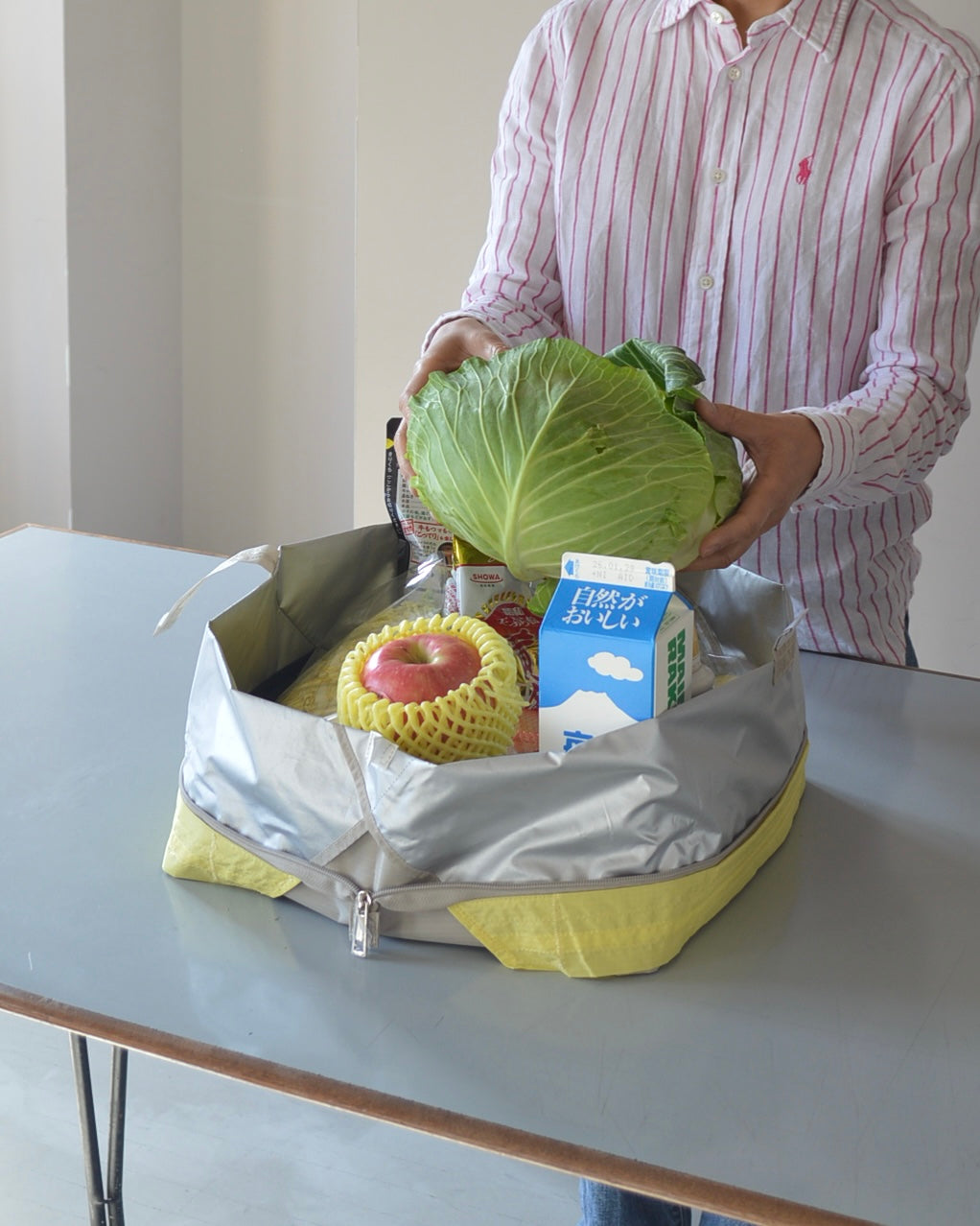 ミルクティーベージュ×れもんイエロー|保冷バッグ大【予約：4月下旬お届け】