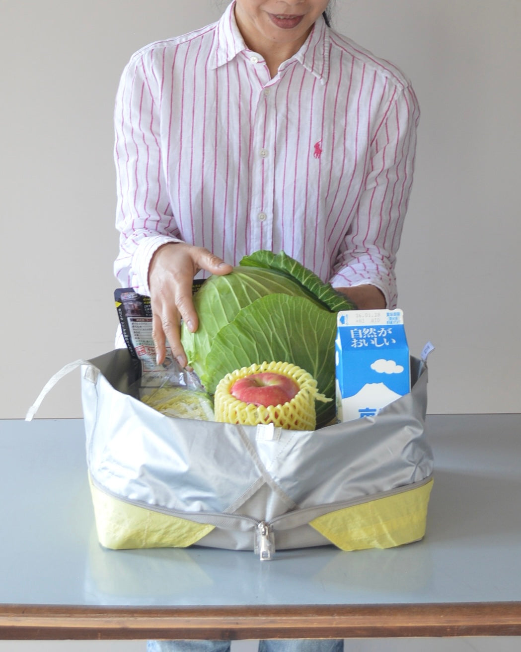 ミルクティーベージュ×れもんイエロー|保冷バッグ大【予約：4月下旬お届け】