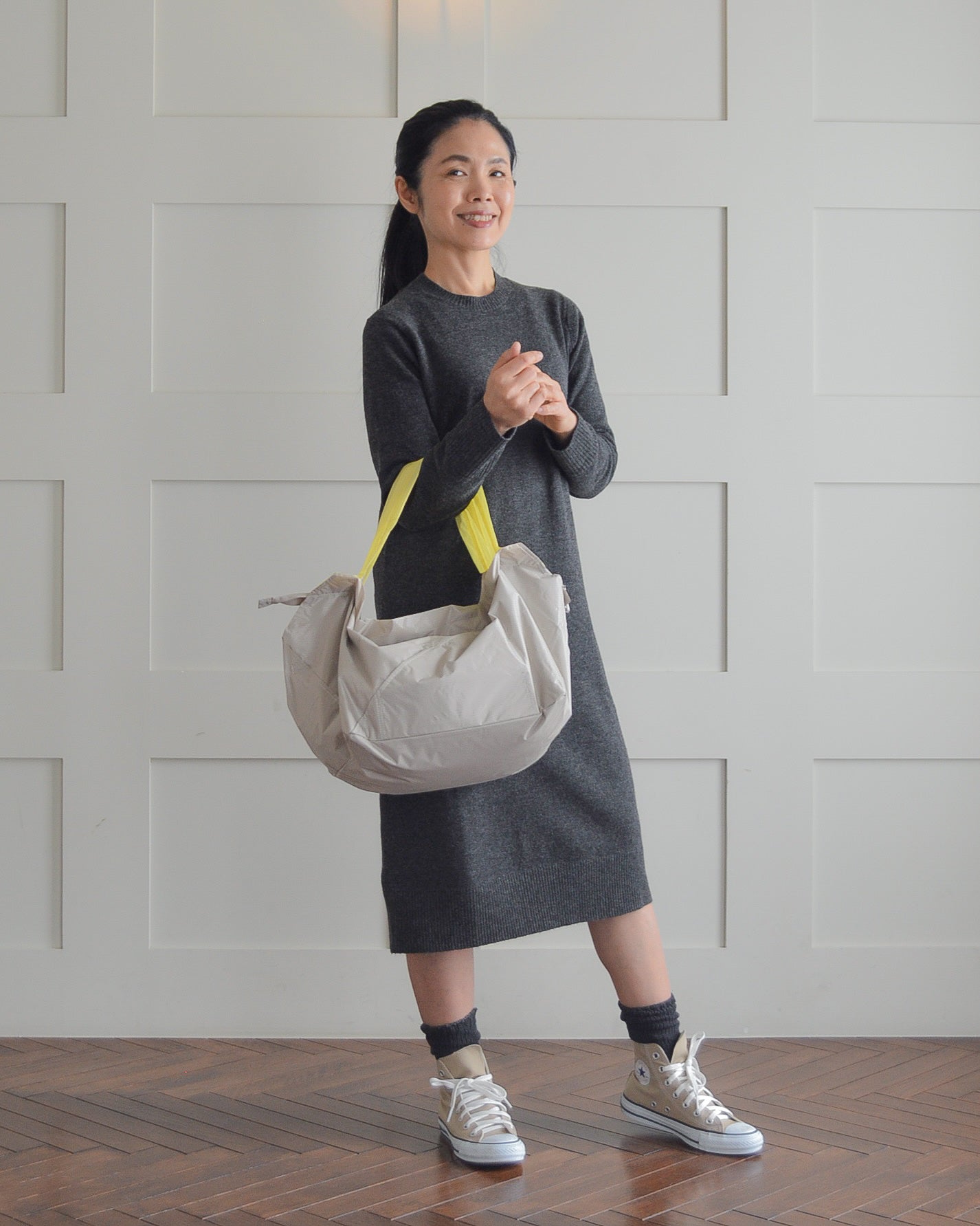 ミルクティーベージュ×れもんイエロー|保冷バッグ大【予約：4月下旬お届け】