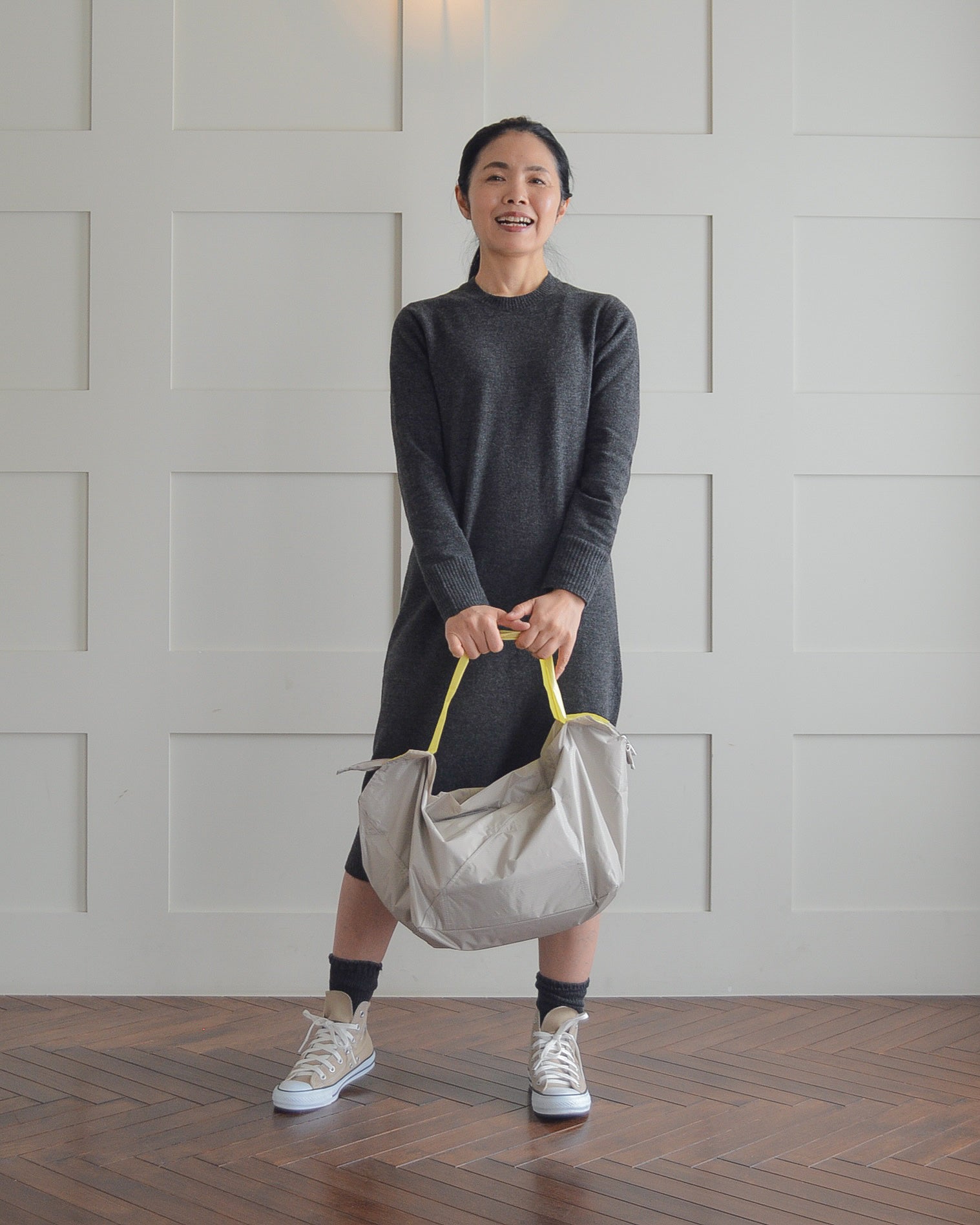 ミルクティーベージュ×れもんイエロー|保冷バッグ大【予約：4月下旬お届け】