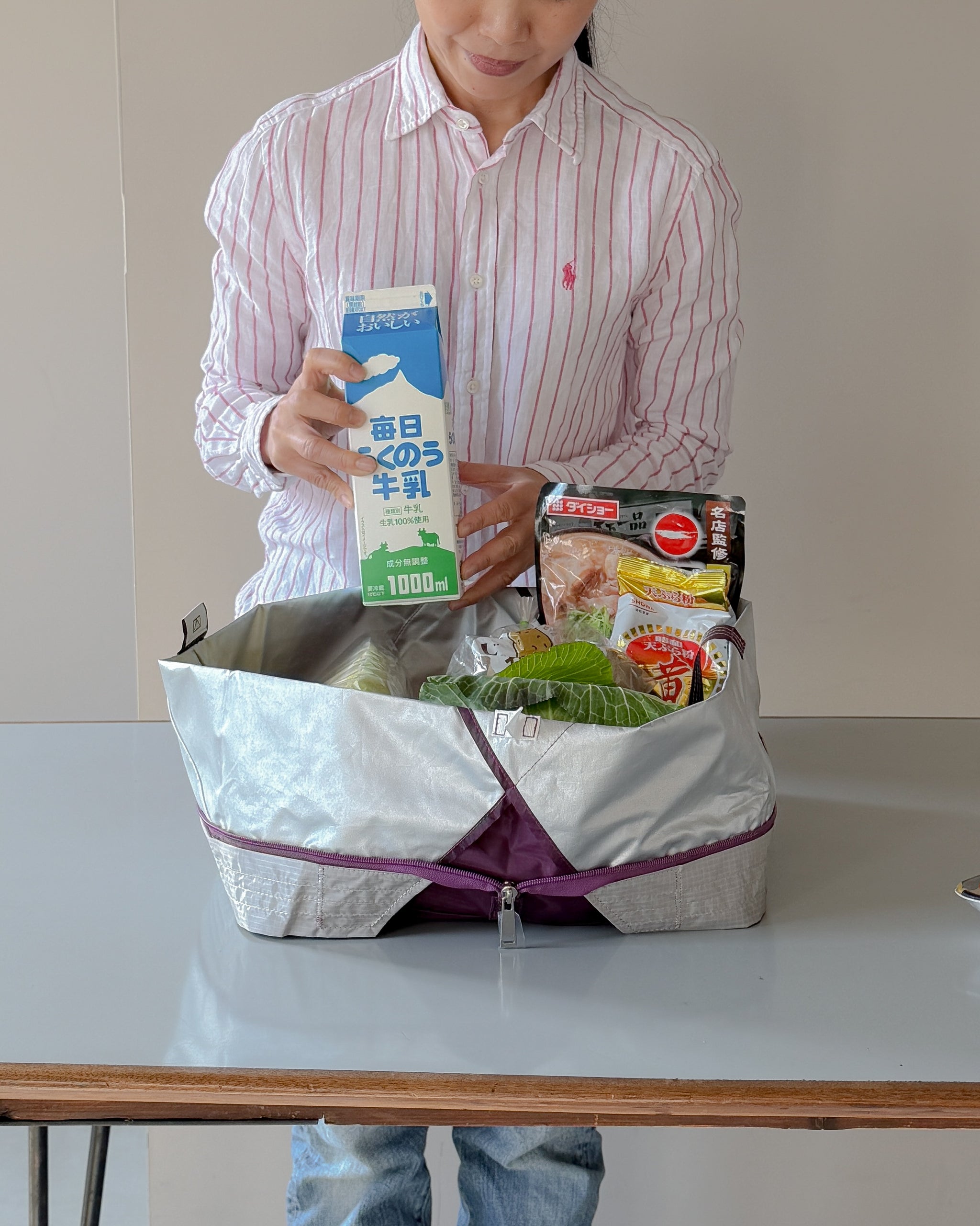 パープル×ライトグレー|保冷バッグ大【予約：4月下旬お届け】