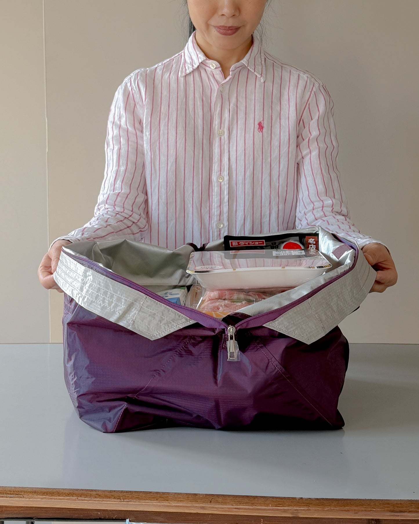 パープル×ライトグレー|保冷バッグ大【予約：4月下旬お届け】