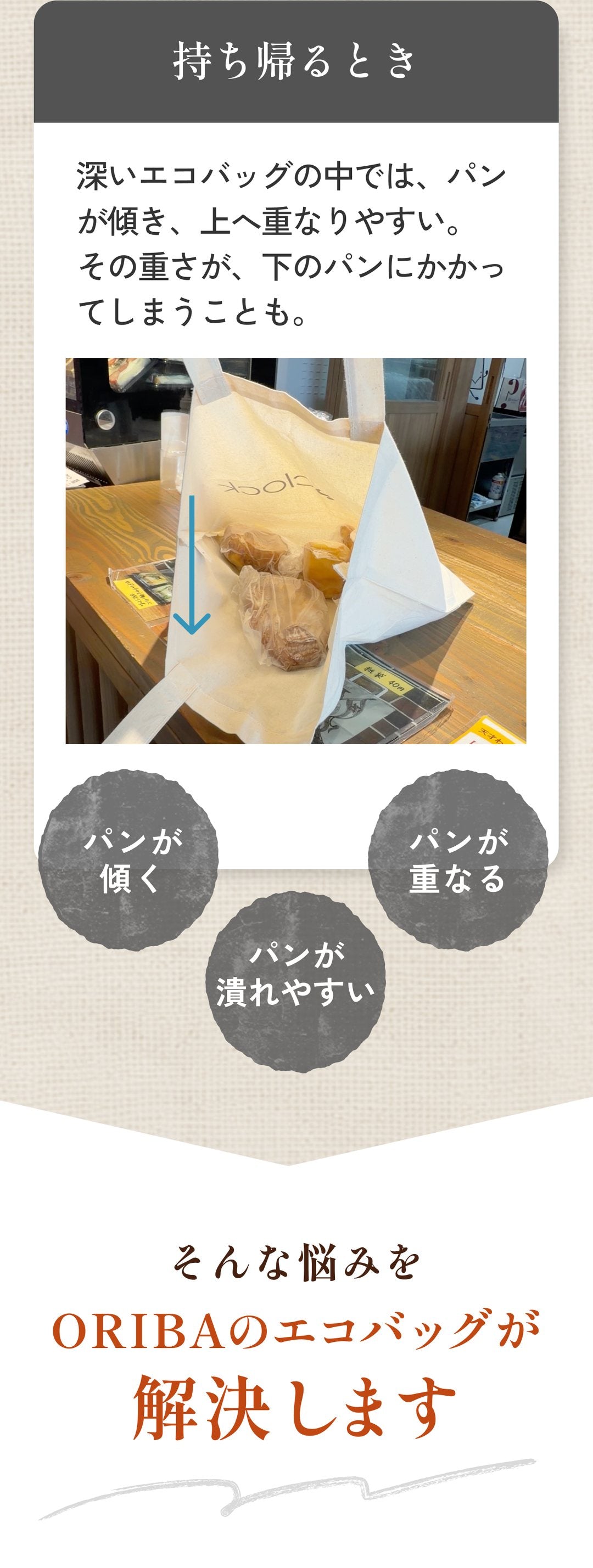 持ち帰るとき パンが傾く・重なる・潰れやすい