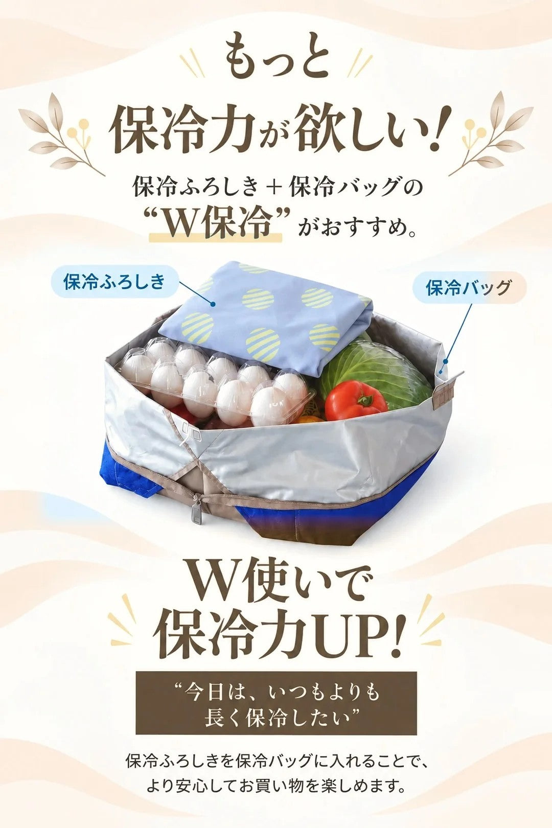 保冷ふろしき＋保冷バッグのW使いで保冷力UP
