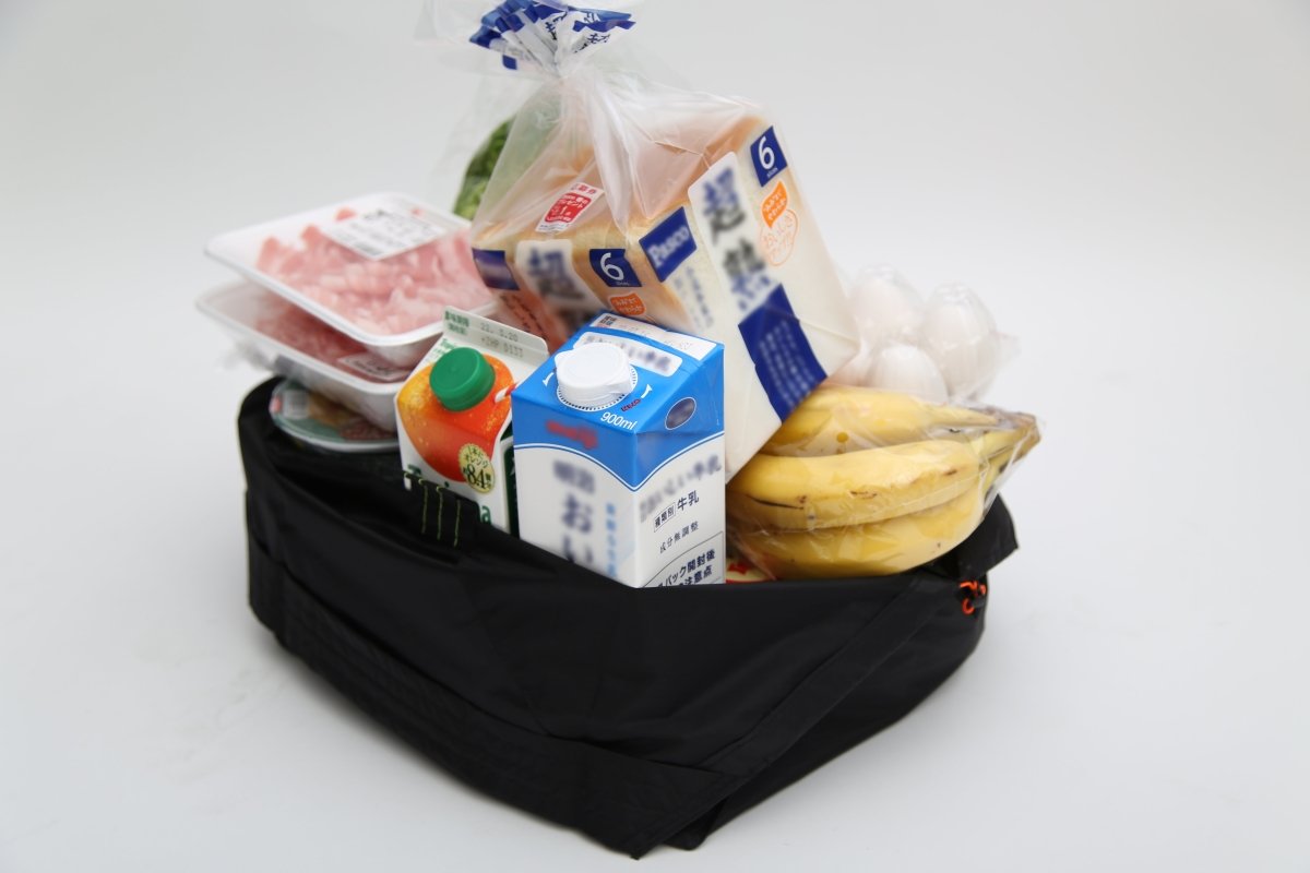 ORIBAスーパーマーケット用エコバッグ！ピザやお寿司が平行に入る大きさで4人家族にも対応可能。袋詰めストレスゼロで楽しいお買い物ライフを！ –  ORIBA（オリバ）エコバッグ
